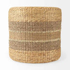 Pouf Table Basse Ronde en Jonc de Mer Rayé Maya Brown