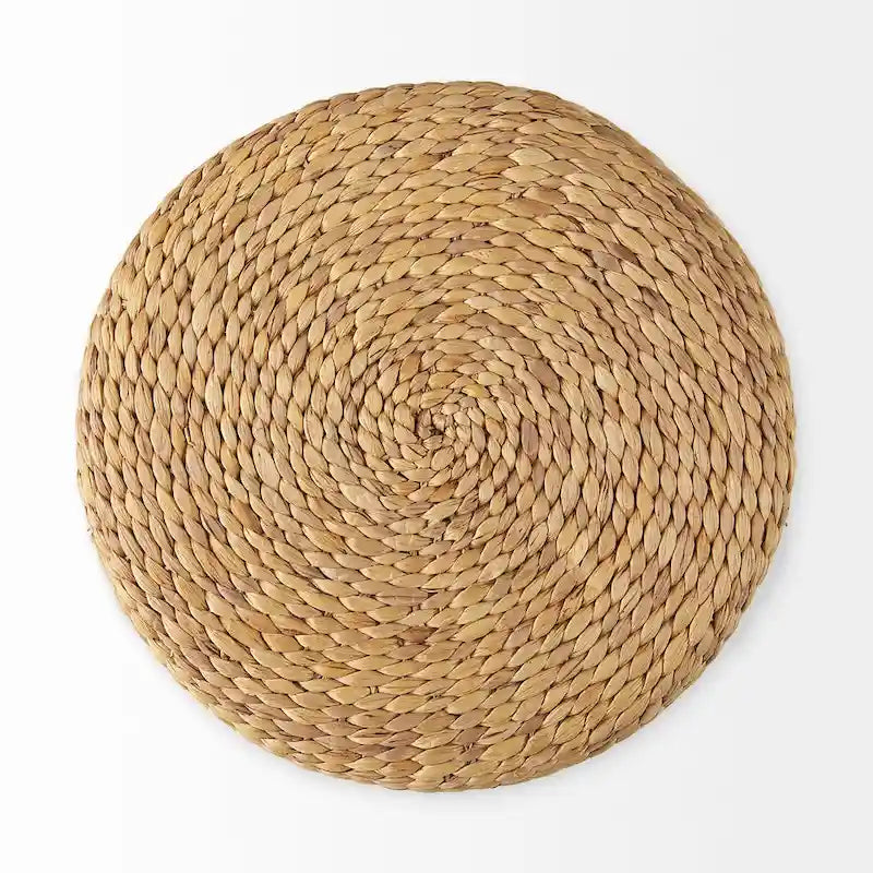 Pouf Table Basse Ronde en Jonc de Mer Rayé Maya Brown