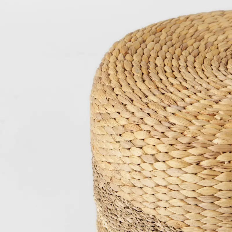 Pouf Table Basse Ronde en Jonc de Mer Rayé Maya Brown