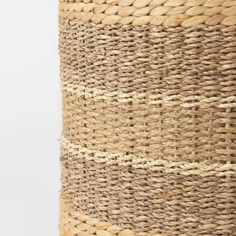 Pouf Table Basse Ronde en Jonc de Mer Rayé Maya Brown
