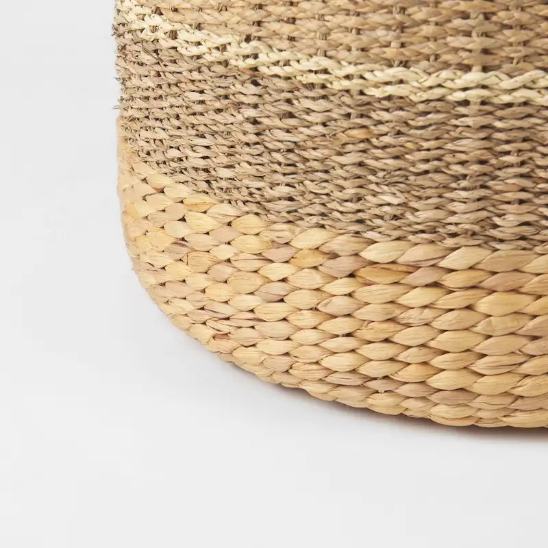 Pouf Table Basse Ronde en Jonc de Mer Rayé Maya Brown