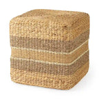 Pouf Table Basse Ronde en Jonc de Mer Rayé Maya Brown