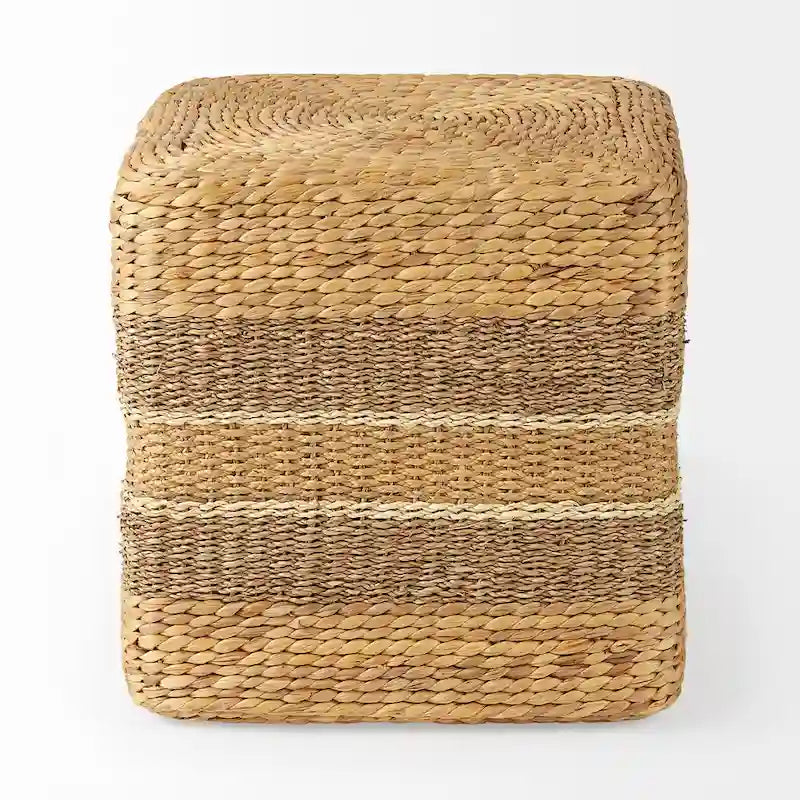 Pouf Table Basse Ronde en Jonc de Mer Rayé Maya Brown