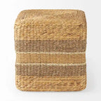 Pouf Table Basse Ronde en Jonc de Mer Rayé Maya Brown