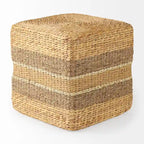 Pouf Table Basse Ronde en Jonc de Mer Rayé Maya Brown