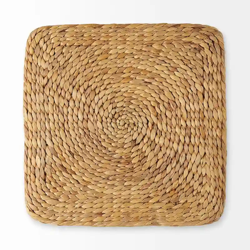 Pouf Table Basse Ronde en Jonc de Mer Rayé Maya Brown