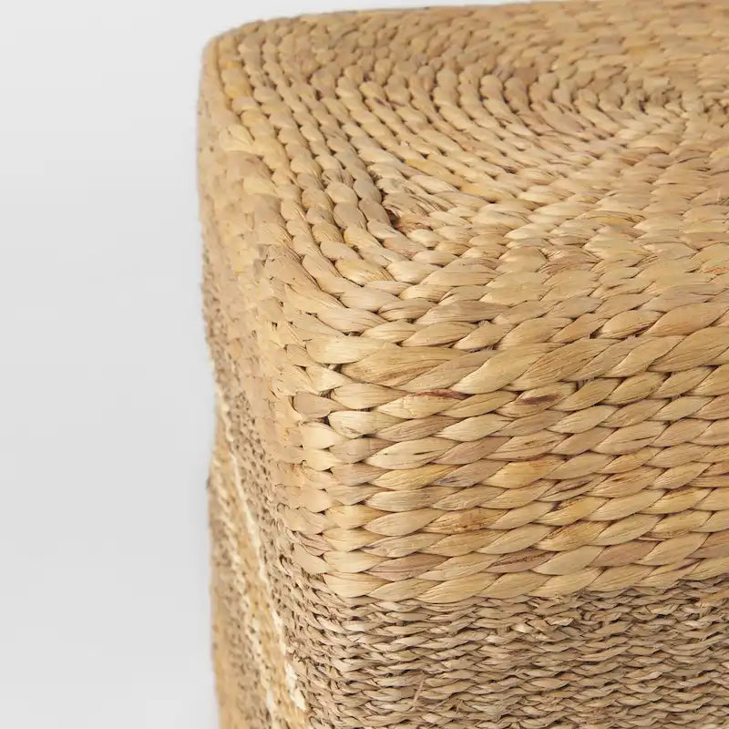 Pouf Table Basse Ronde en Jonc de Mer Rayé Maya Brown
