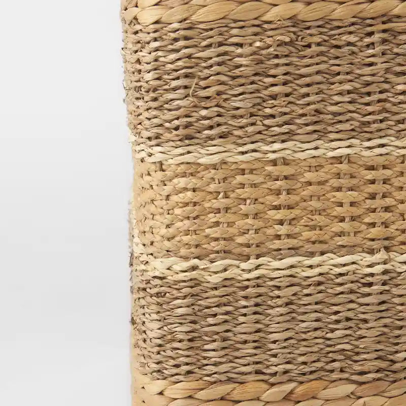 Pouf Table Basse Ronde en Jonc de Mer Rayé Maya Brown