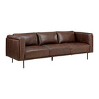 Sen 88 Inch Low Back Tufted Sofa, Brown Top Grain Leather, Metal Legs