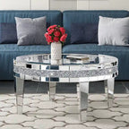 Round Glass Top Coffee Table with Crystal Inlay