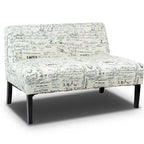  ern Loveseat Sofa with Off-White Cursive Pattern Upholstery and Black Wood Legs - 50 x 28 x 30.5 (L x W x H)
