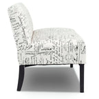 Canapé causeuse moderne avec revêtement en tissu à motif cursif blanc cassé et pieds en bois noir - 50 x 28 x 30,5 (L x l x H)