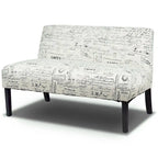 Canapé causeuse moderne avec revêtement en tissu à motif cursif blanc cassé et pieds en bois noir - 50 x 28 x 30,5 (L x l x H)