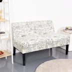 Canapé causeuse moderne avec revêtement en tissu à motif cursif blanc cassé et pieds en bois noir - 50 x 28 x 30,5 (L x l x H)
