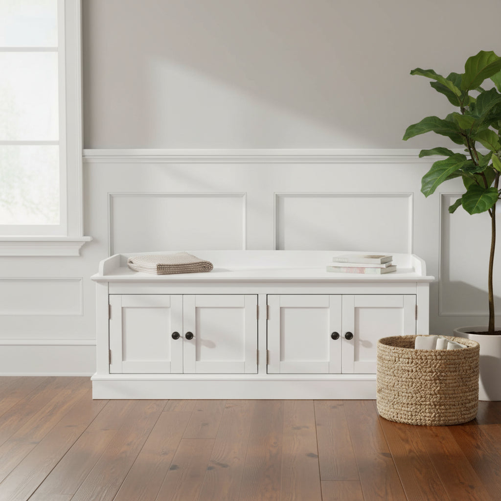 Banc de rangement d'entrée avec 4 portes et étagères réglables