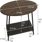 Table basse rustique ovale avec étagère de rangement - 59,5P x 100L x 42H cm