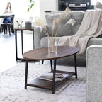 Table basse rustique ovale avec étagère de rangement - 59,5P x 100L x 42H cm