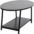 Table basse rustique ovale avec étagère de rangement - 59,5P x 100L x 42H cm