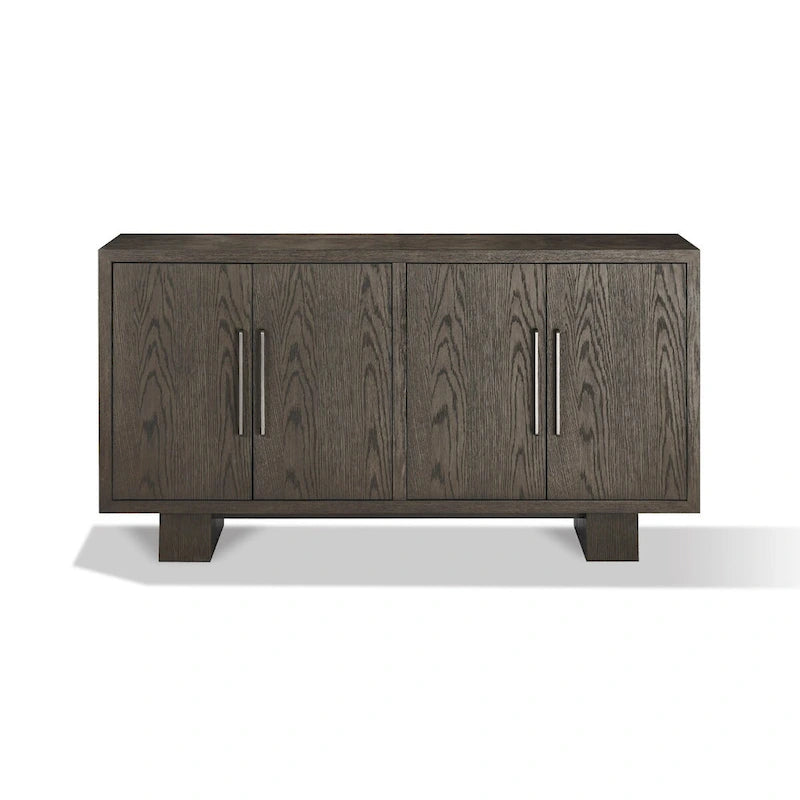 Buffet de salle à manger de 172 cm, bois d'hévéa, grain du bois apparent, gris cendré