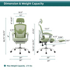 Chaise de bureau ergonomique à dossier haut en maille avec support lombaire et coussin pour ordinateur