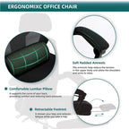 Chaise de bureau ergonomique à dossier haut en maille avec support lombaire et coussin pour ordinateur
