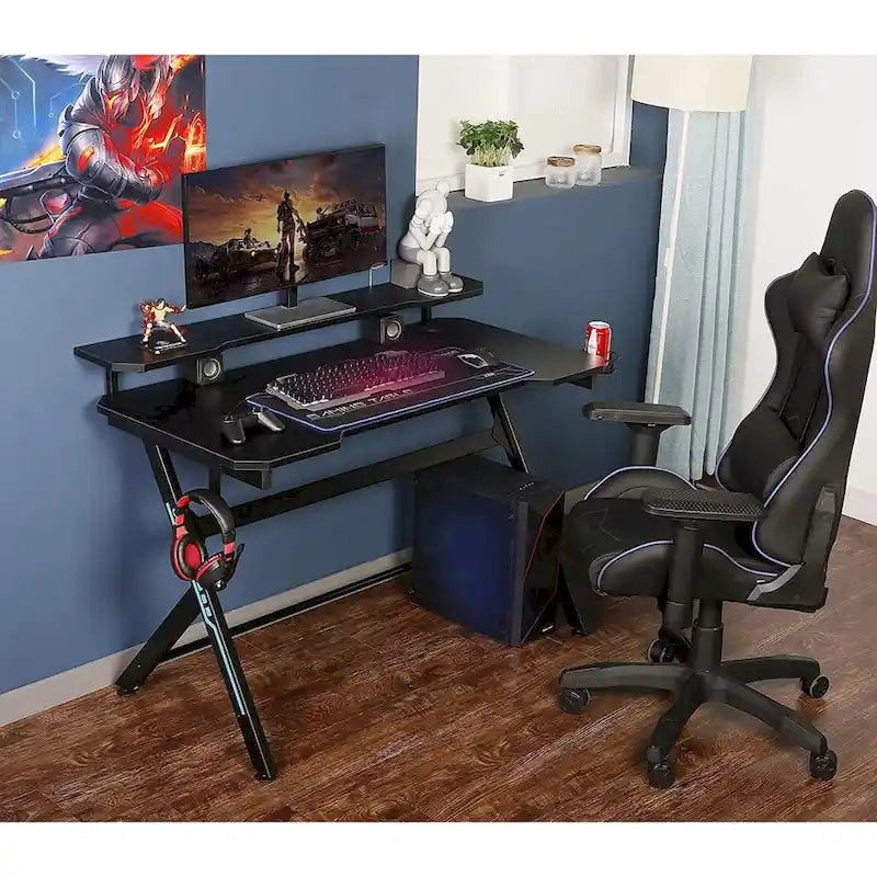   48 Home Office R-Shaped Gaming Computer Desk with Removable Monitor Stand