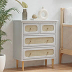 Commode en rotin et osier, commode à 4 tiroirs, meuble de rangement en bois blanc, buffet bohème, milieu de siècle, style côtier