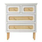 Commode en rotin et osier, commode à 4 tiroirs, meuble de rangement en bois blanc, buffet bohème, milieu de siècle, style côtier