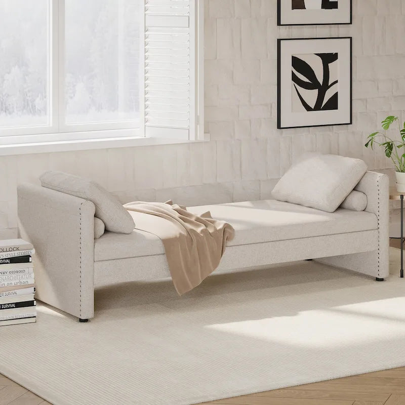  ern Upholstered Chaise Lounger Daybed with Pillows Small Single Daybed for Living Rooms