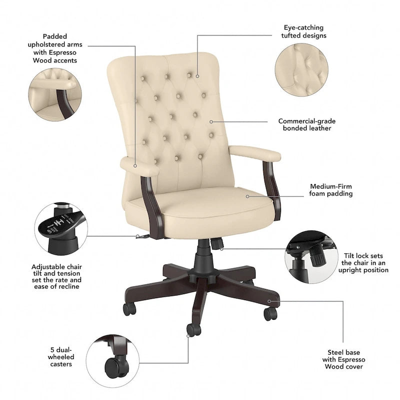Chaise de bureau à dossier haut Arden Lane avec accoudoirs par