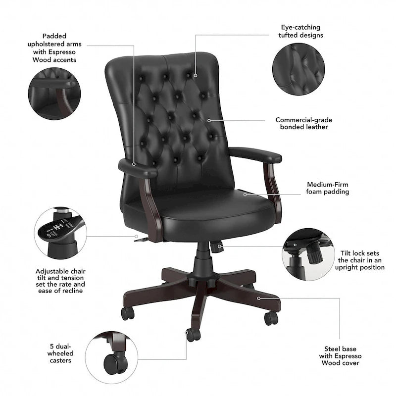 Chaise de bureau à dossier haut Arden Lane avec accoudoirs par