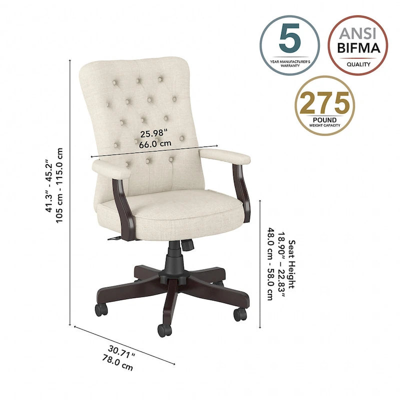 Chaise de bureau à dossier haut Arden Lane avec accoudoirs par