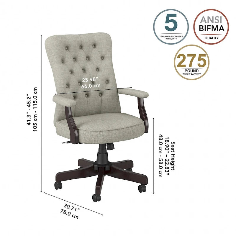 Chaise de bureau à dossier haut Arden Lane avec accoudoirs par